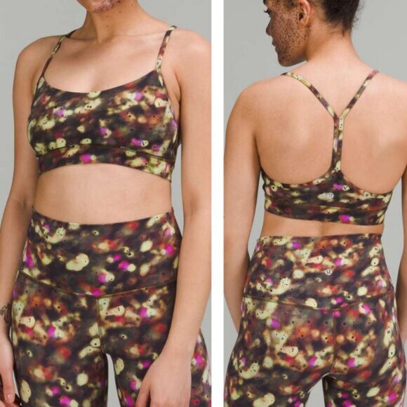 Lululemon Flow Y Nulu Bra In Soft Focus Splatter Green Multi Size 4 - Picture 1 of 6